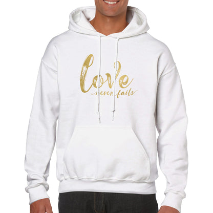 Love Never Fails Classic Unisex Pullover Hoodie | Inspirational Christian Gift & Apparel