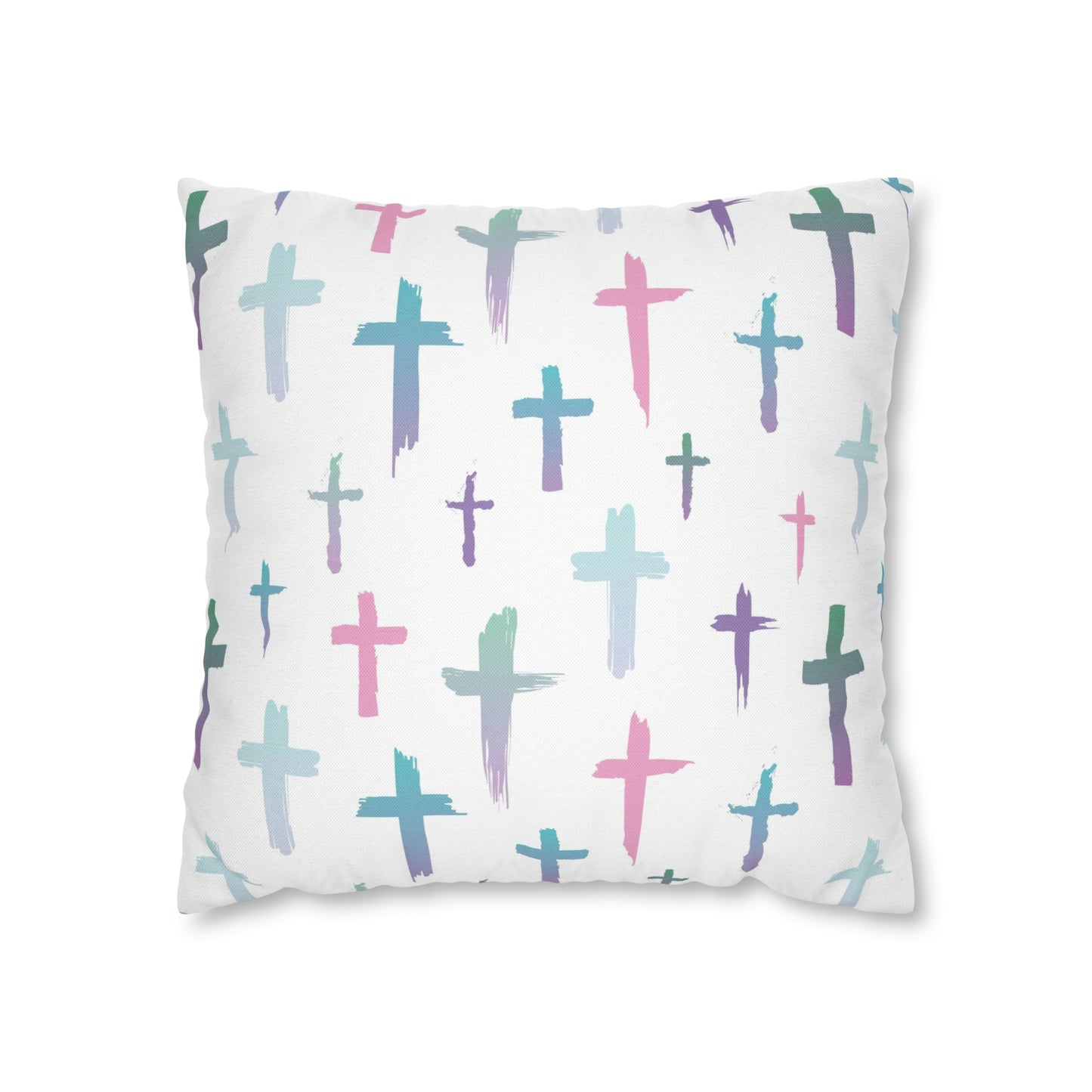 Colourful Watercolour Cross Print - Spun Polyester Square Cushion Pillow Case | Unique Christian Gift & Home Decor