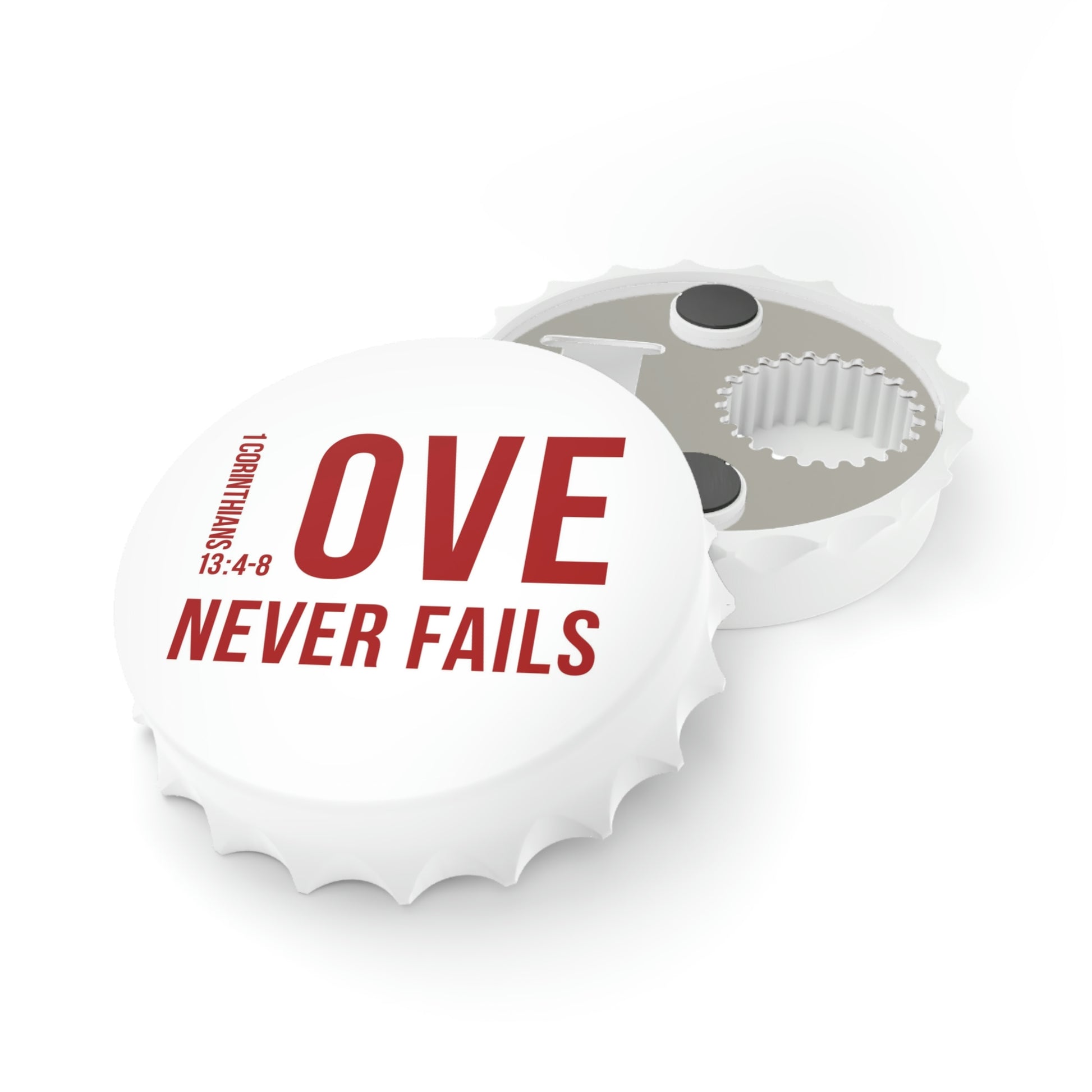 Love Never Fails - Bottle Opener with Magnet | Inspirational Christian Gift