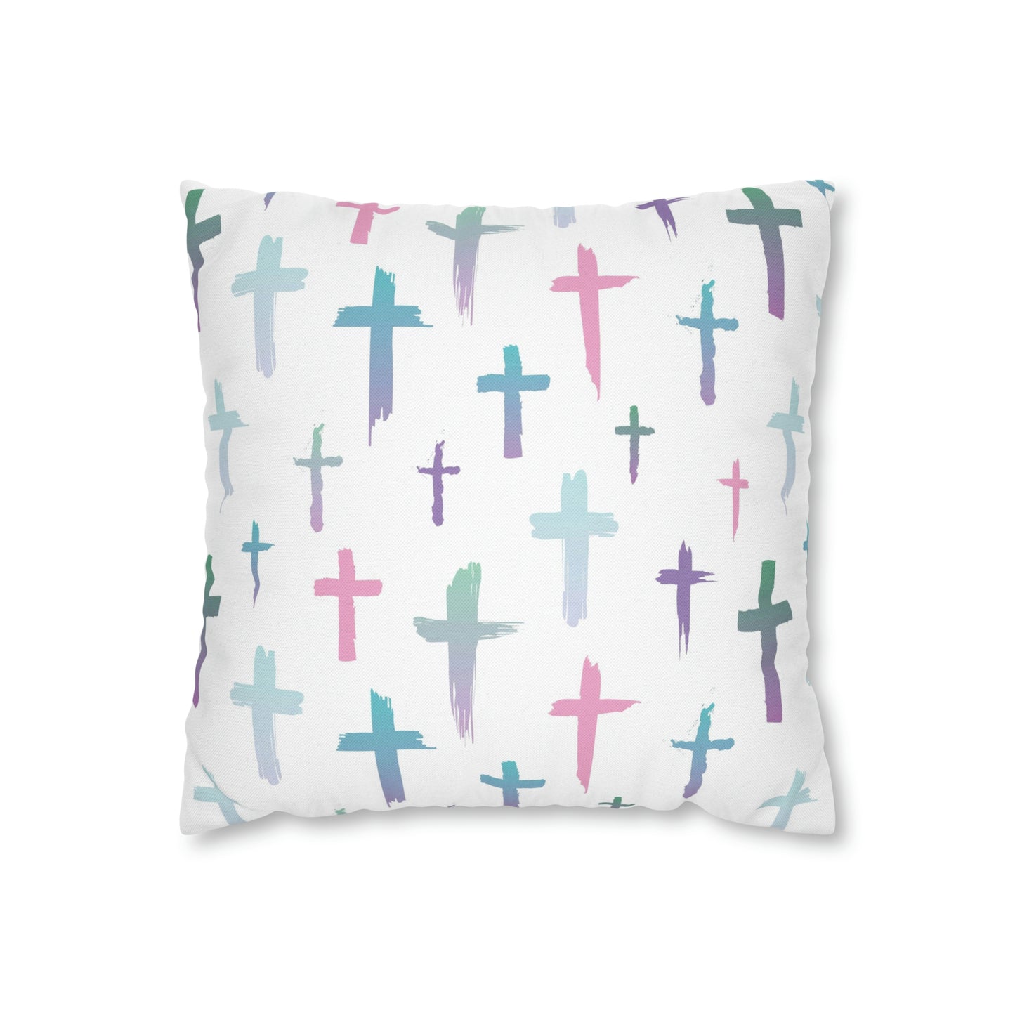 Colourful Watercolour Cross Print - Spun Polyester Square Cushion Pillow Case | Unique Christian Gift & Home Decor