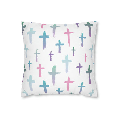 Colourful Watercolour Cross Print - Spun Polyester Square Cushion Pillow Case | Unique Christian Gift & Home Decor