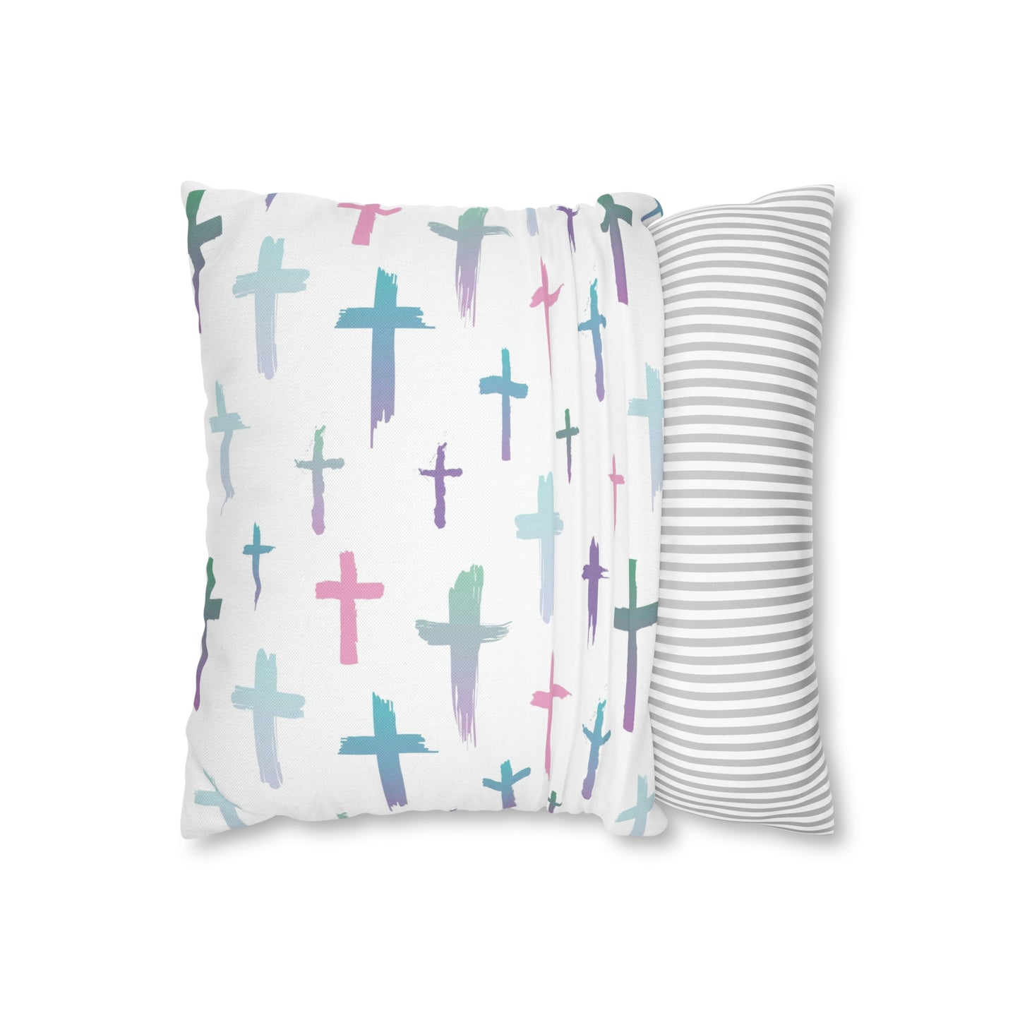 Colourful Watercolour Cross Print - Spun Polyester Square Cushion Pillow Case | Unique Christian Gift & Home Decor