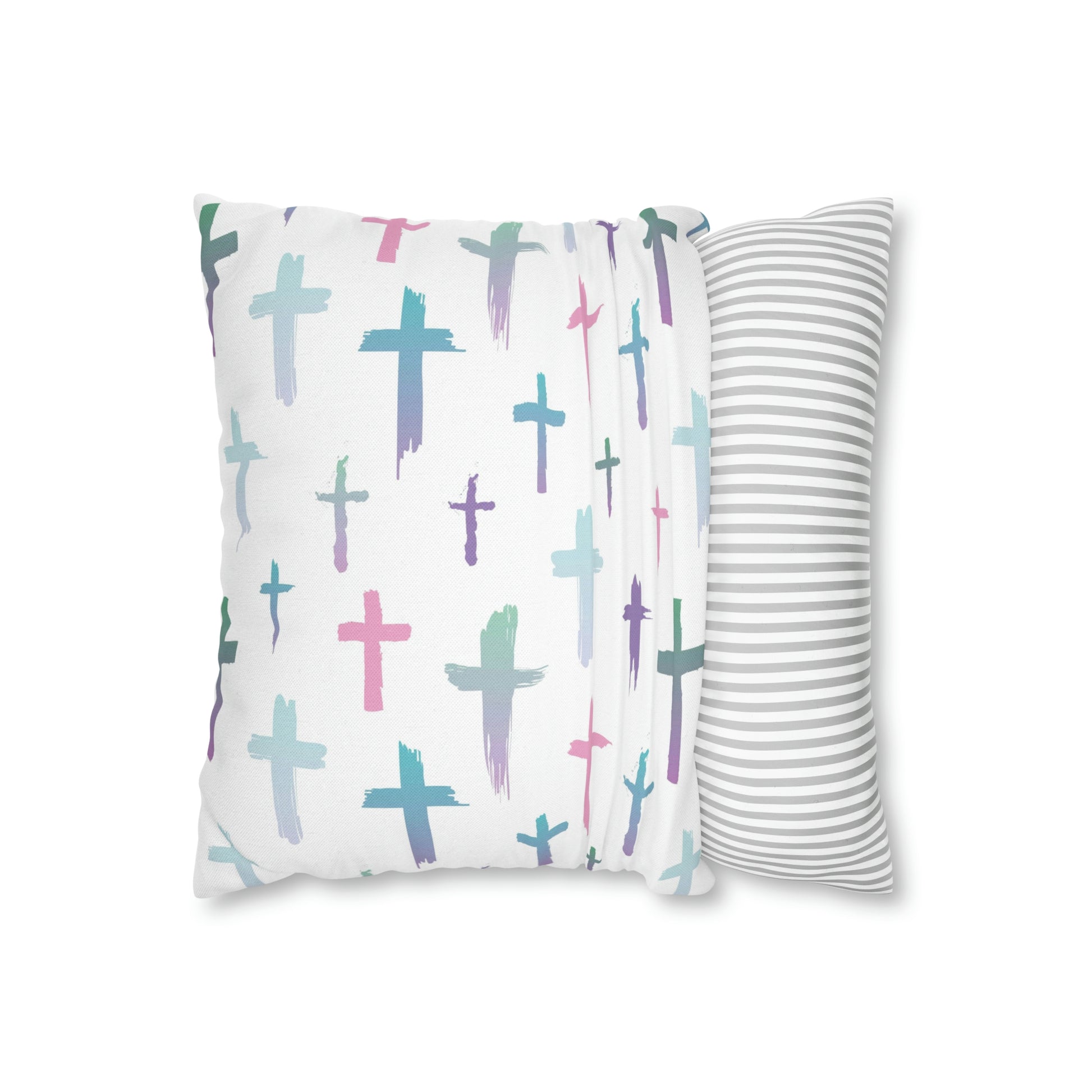 Colourful Watercolour Cross Print - Spun Polyester Square Cushion Pillow Case | Unique Christian Gift & Home Decor