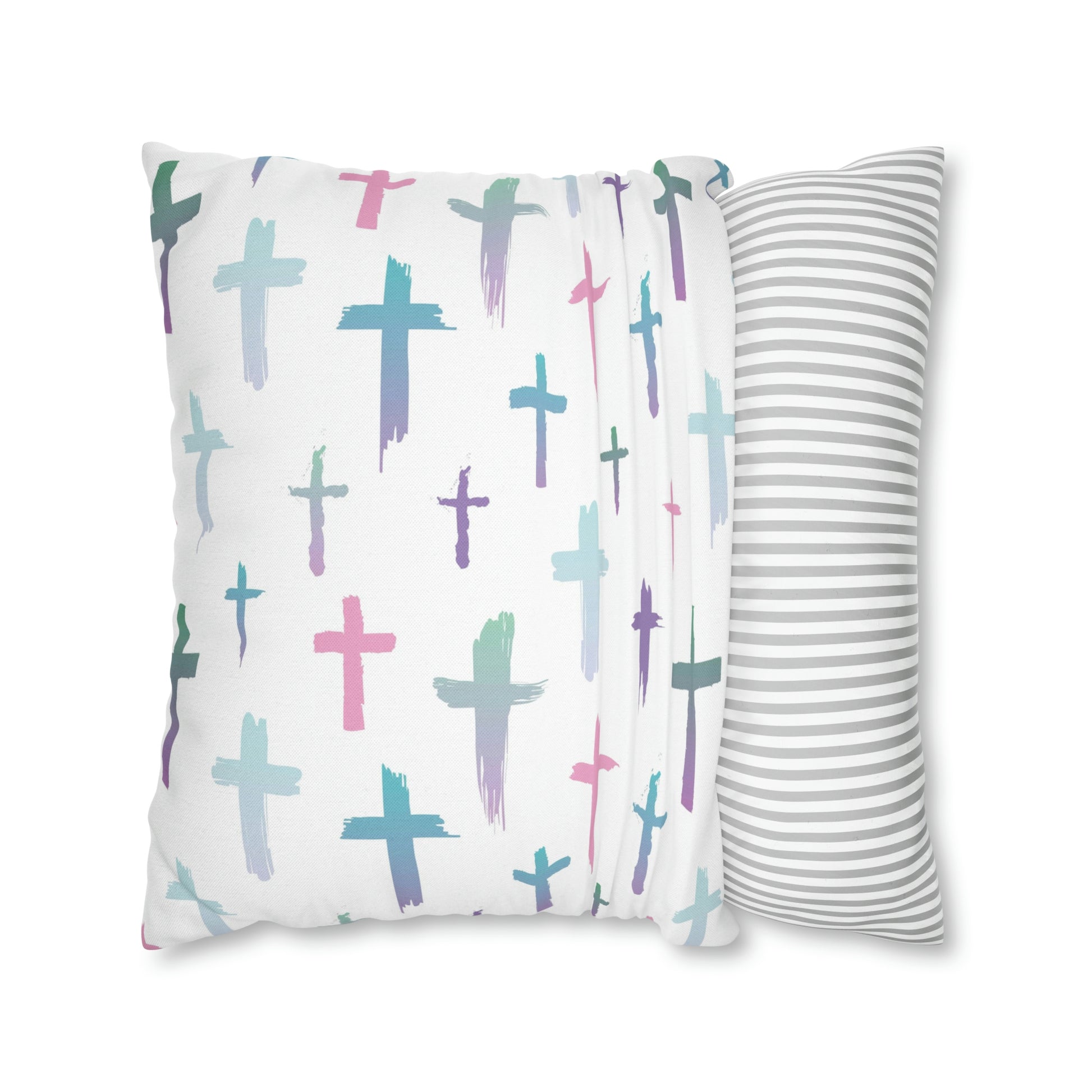 Colourful Watercolour Cross Print - Spun Polyester Square Cushion Pillow Case | Unique Christian Gift & Home Decor