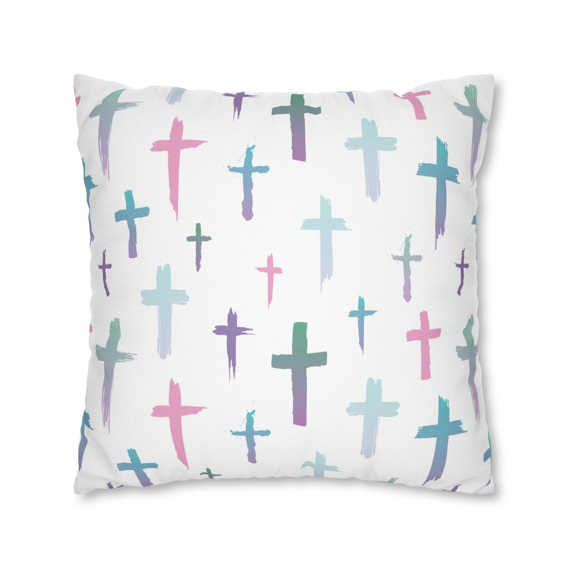 Colourful Watercolour Cross Print - Spun Polyester Square Cushion Pillow Case | Unique Christian Gift & Home Decor