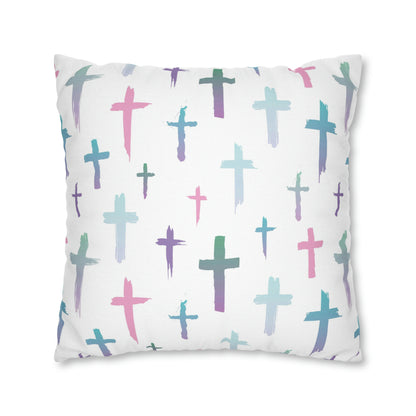 Colourful Watercolour Cross Print - Spun Polyester Square Cushion Pillow Case | Unique Christian Gift & Home Decor