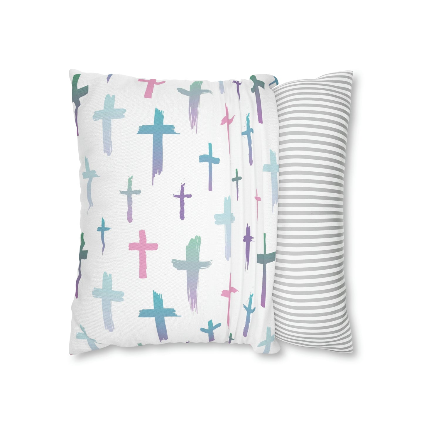 Colourful Watercolour Cross Print - Spun Polyester Square Cushion Pillow Case | Unique Christian Gift & Home Decor