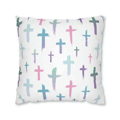 Colourful Watercolour Cross Print - Spun Polyester Square Cushion Pillow Case | Unique Christian Gift & Home Decor