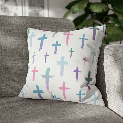 Colourful Watercolour Cross Print - Spun Polyester Square Cushion Cover Pillow Case