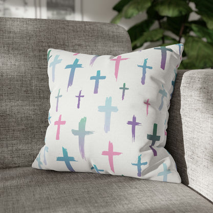 Colourful Watercolour Cross Print - Spun Polyester Square Cushion Cover Pillow Case