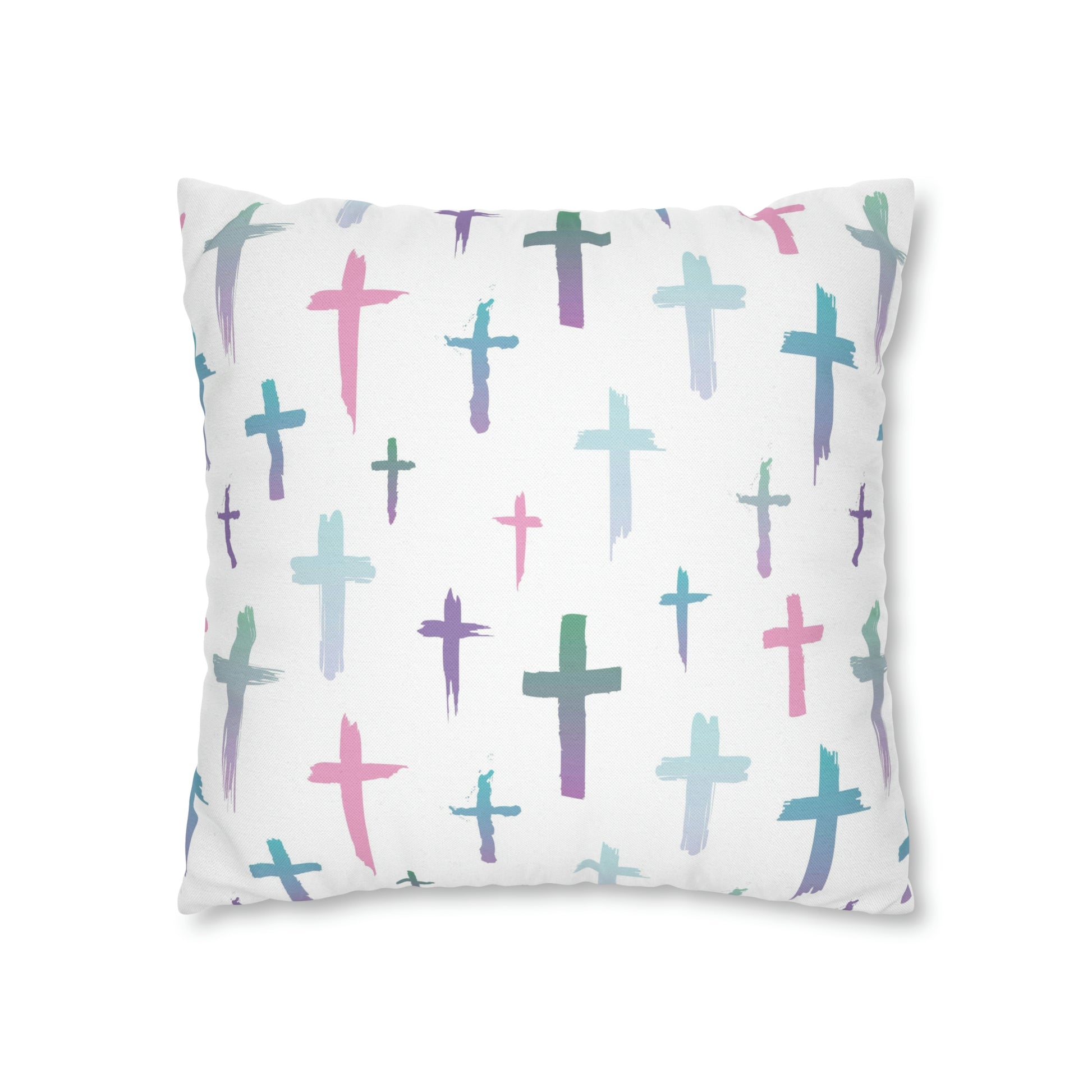 Colourful Watercolour Cross Print - Spun Polyester Square Cushion Pillow Case | Unique Christian Gift & Home Decor