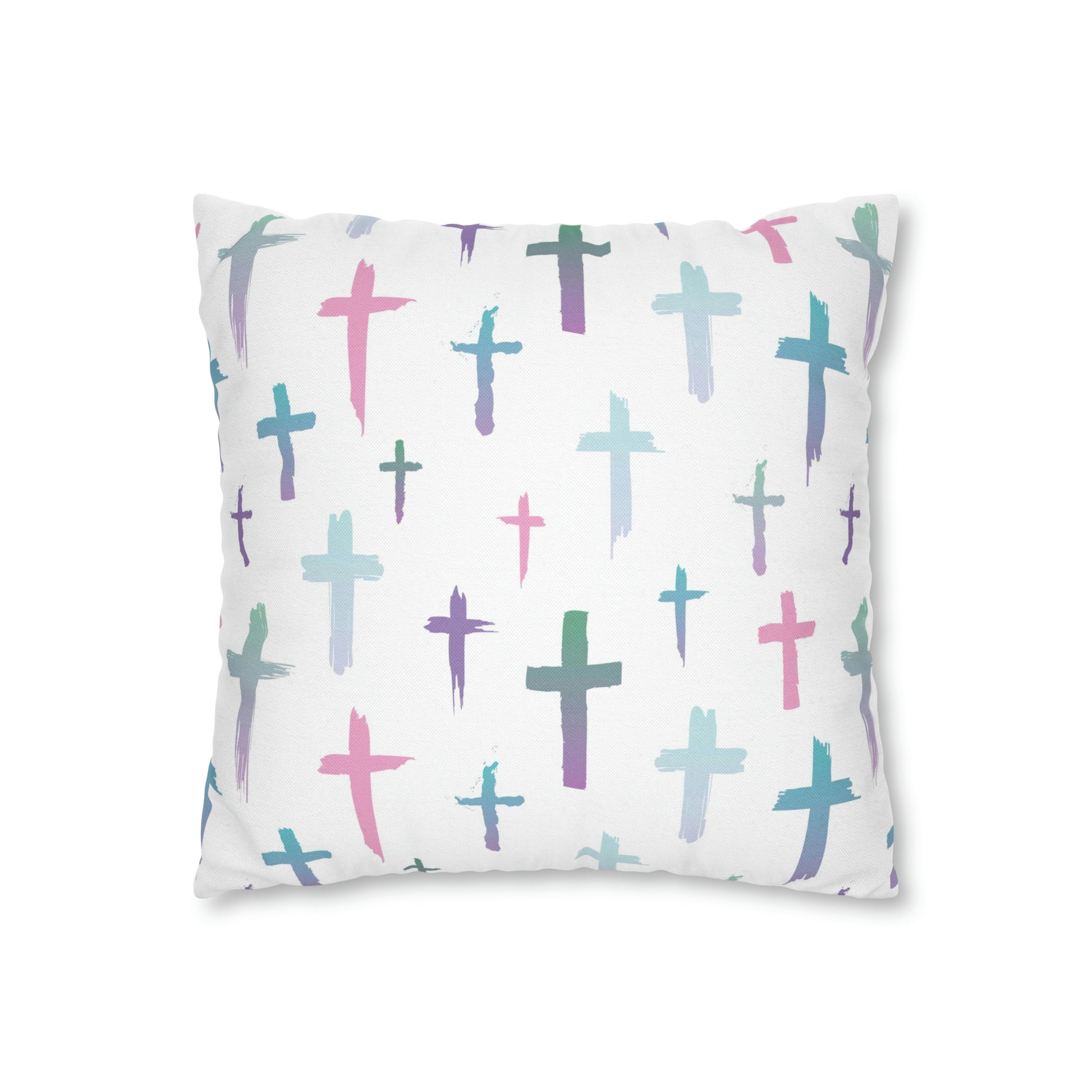 Colourful Watercolour Cross Print - Spun Polyester Square Cushion Pillow Case | Unique Christian Gift & Home Decor