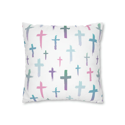 Colourful Watercolour Cross Print - Spun Polyester Square Cushion Pillow Case | Unique Christian Gift & Home Decor