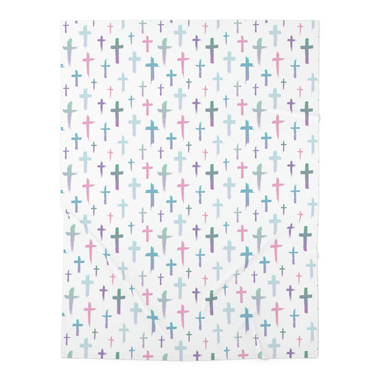 Colourful Watercolour Cross Print - Baby Swaddle Blanket | Inspirational Christian Gift