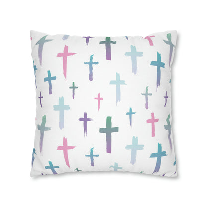 Colourful Watercolour Cross Print - Spun Polyester Square Cushion Cover Pillow Case