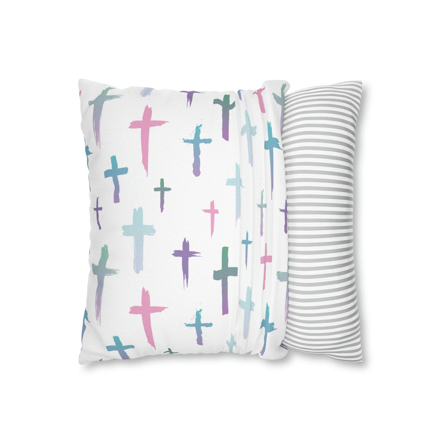 Colourful Watercolour Cross Print - Spun Polyester Square Cushion Pillow Case | Unique Christian Gift & Home Decor