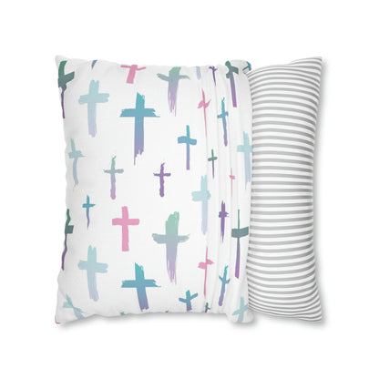 Colourful Watercolour Cross Print - Spun Polyester Square Cushion Cover Pillow Case